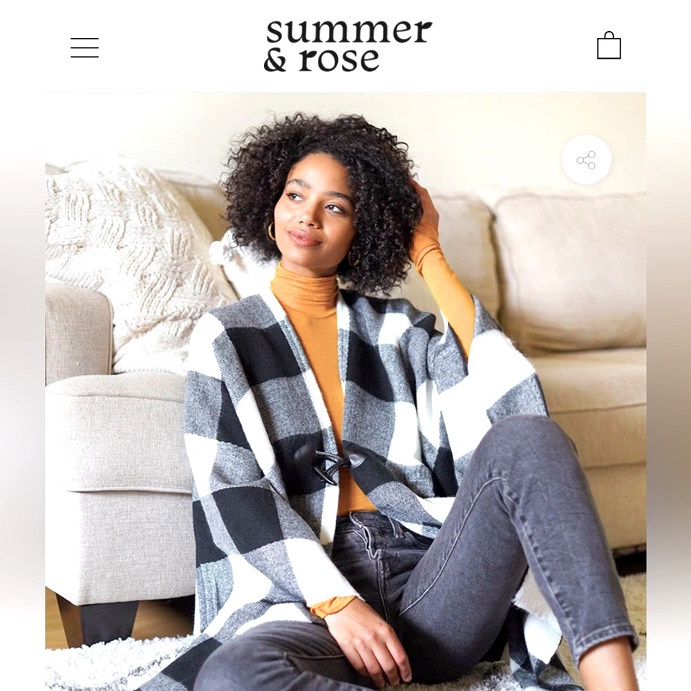 Summer and Rose soft sweater kimono black and white Buffalo check NWOT condition
